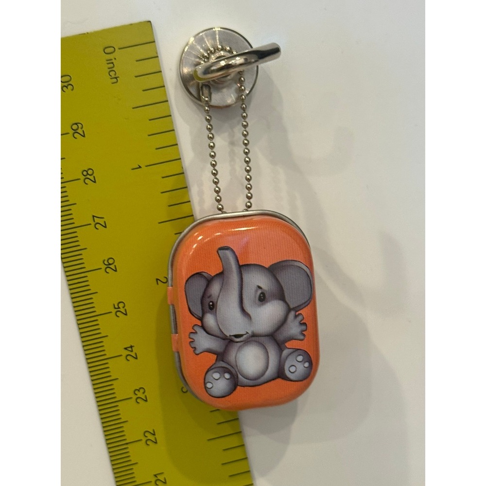Miniature Orange Elephant Metal Tin Keychain Hinged Small Pill Box Container